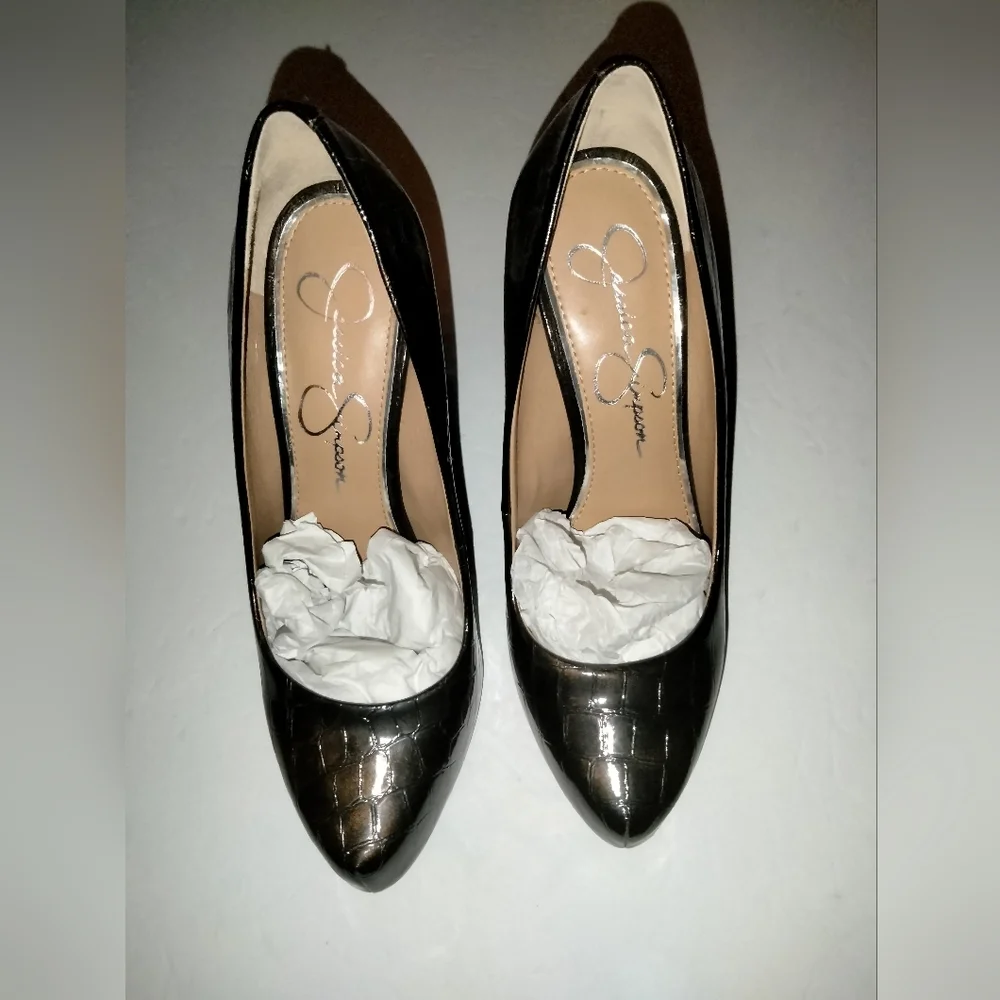 Jessica Simpson (Sz 8) Dark Brown Croc Embossed Parisah Platform Pumps NewWOBox